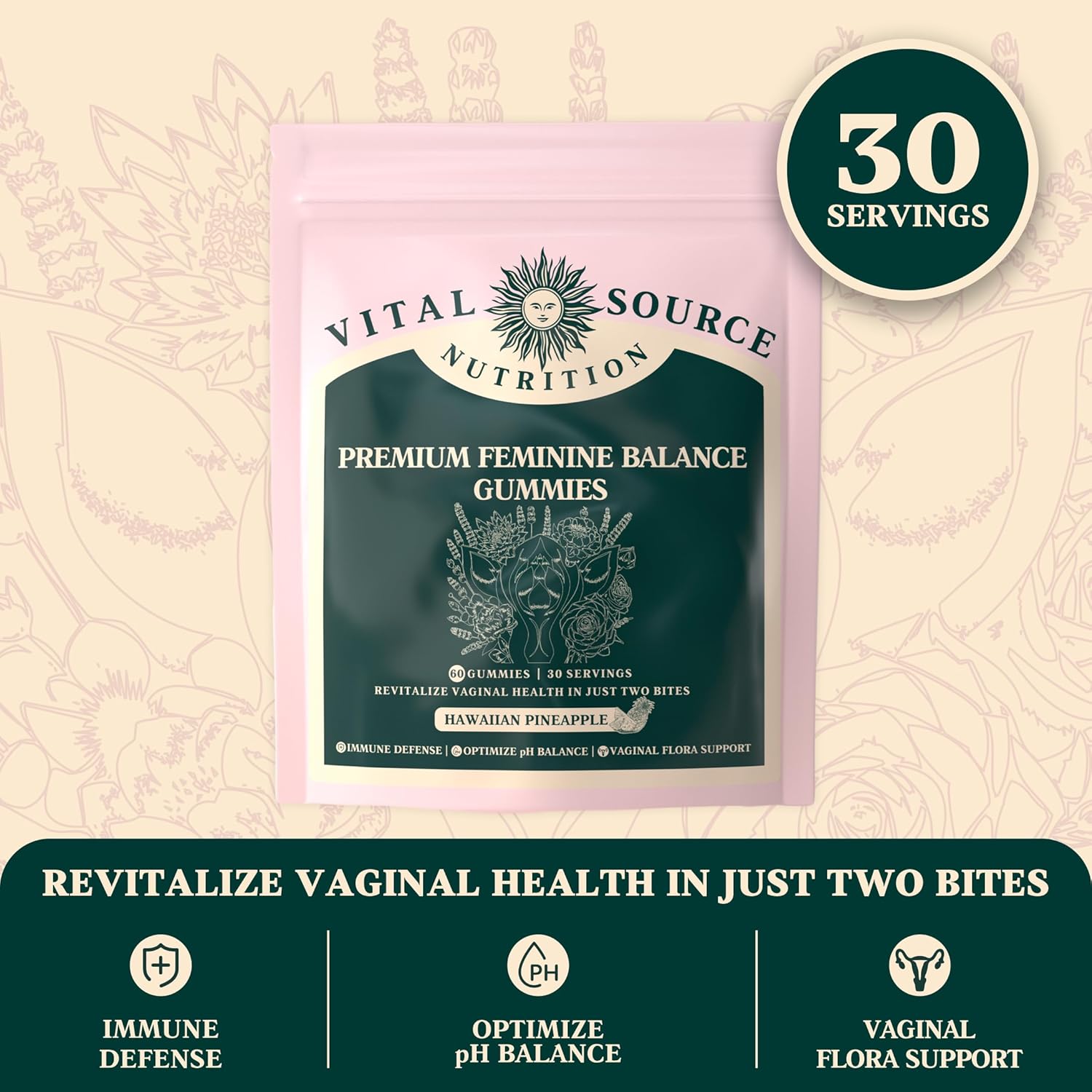Vital Source Nutrition - Premium Feminine Balance Gummies - Hawaiian Pineapple - Vitality Plus