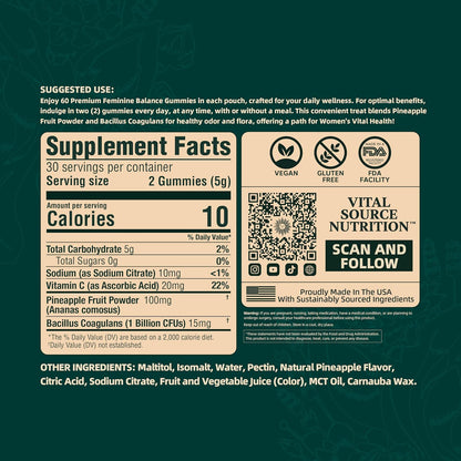 Vital Source Nutrition - Premium Feminine Balance Gummies - Hawaiian Pineapple - Vitality Plus